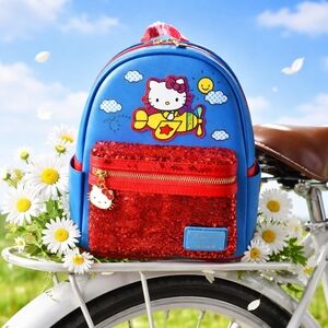Hello Kitty Blue and Red Sequin Airplane Mini Backpack